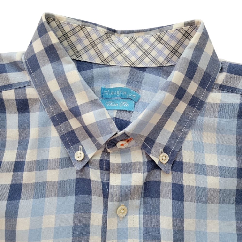 J‎ McLaughlin Mens Long Sleeve Blue White Plaid Button Down Shirt XL